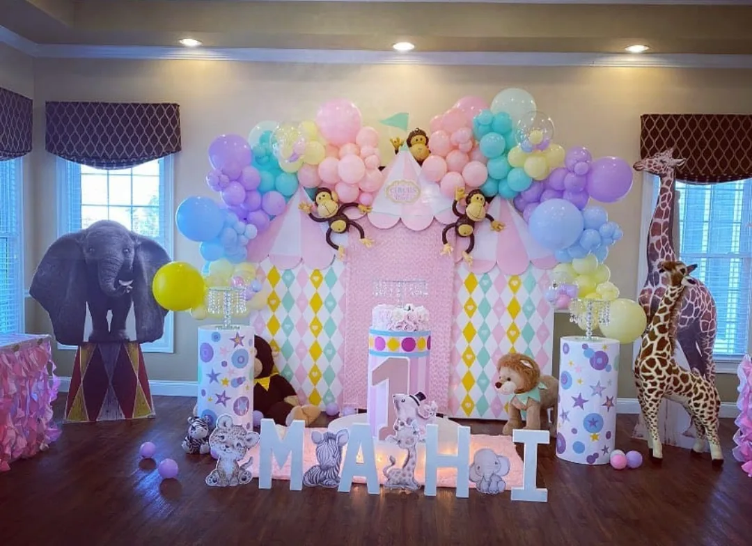 Pastel Circus And Safari Theme Birthday Decor
